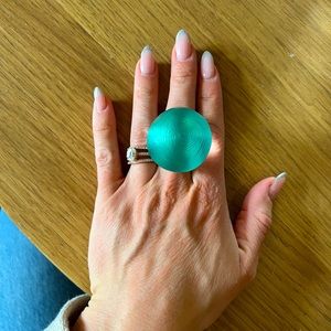 Alexis Bittar Clear/Blue Large Lucite Bauble Ring